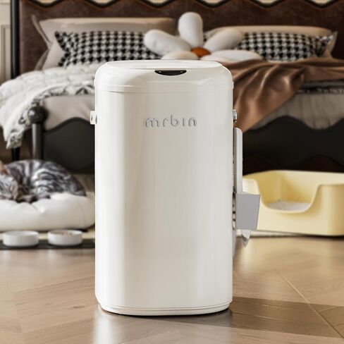 سلة مهملات فضلات القطط من MRBIN مصنوعة من المعدن، سعة 30 لتر / 7.9 جالون، سطل حفاضات امتصاص تلقائي، صندوق قمامة بعجلات، صندوق فضلات للتحكم في رائحة فضلات القطط، مستشعر للحركة in Kuwait