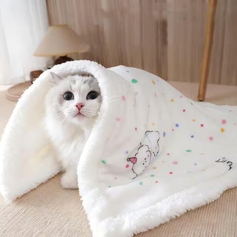 Winter Pet Blanket Double-Sided Thickened with Plush Blanket Cover, Cozy Two-Sided Pet Bedding for Couch & Bed, Perfect for Kittens & Cats(39.37 * 31.49in) in Saudi Arabia