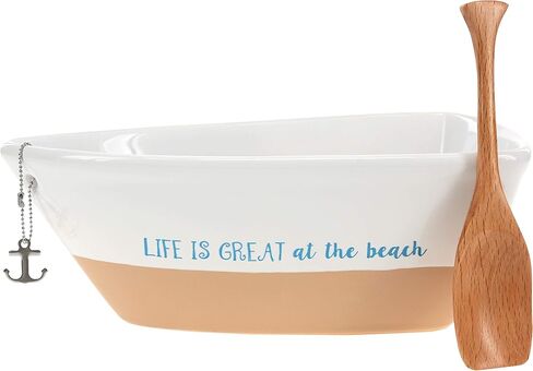 Pavilion - Life Is Great At The Beach - 12 Oz Stoneware Boat Dish Server With Wooden Oar Scoop in Saudi Arabia