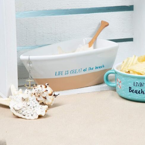 Pavilion - Life Is Great At The Beach - 12 Oz Stoneware Boat Dish Server With Wooden Oar Scoop in Saudi Arabia