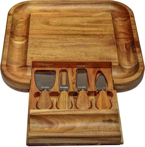 Picnic at Ascot Bamboo Cutting Board for Cheese & Charcuterie with Ceramic Dish, Knife Set & Cheese Markers - Designed & Quality Checked in The USA in Saudi Arabia