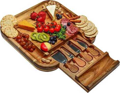 Picnic at Ascot Bamboo Cutting Board for Cheese & Charcuterie with Ceramic Dish, Knife Set & Cheese Markers - Designed & Quality Checked in The USA in Saudi Arabia