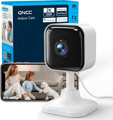 GNCC 2K Indoor Cameras for Home Security with Phone App, 2.4G/5G Baby Monitor, Pet Cam w/Human/Motion/Sound Detection, IR Night Vision, Cloud & SD Card Storage, Compatible with Alexa, Plug-in, 2 Pack in Saudi Arabia