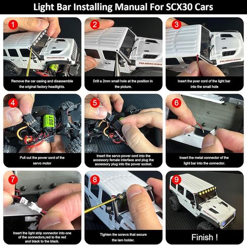RC Car LED Head Lights Bar for Axial SCX30 1/30 Jeep Wrangler, 7-Light Roof Light Kit with Wiring Harness (White Light Bar) in Saudi Arabia