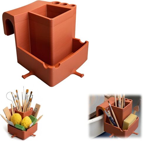 Pottery Wheel Tool Holder Ceramic Tool Organizer for Splash Pan, Multi-Compartment Storage Caddy for Sponges, Ribs, Brushes & Carving Tools, Essential Pottery Wheel Accessories for Artists (Brown) in Saudi Arabia