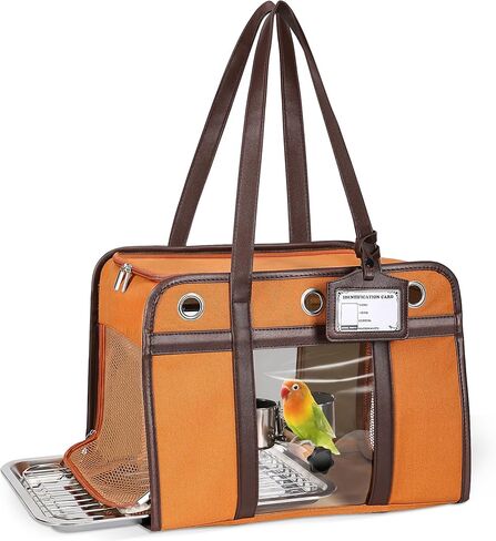 Sanmoncare Stylish Bird Carrier with PU Leather Handle, Portable Parrot Travel Bag for Cockatiels & Conures, Lightweight Bird Cage with Stainless Steel Tray & Side Door for Easy Cleaning, White in Saudi Arabia