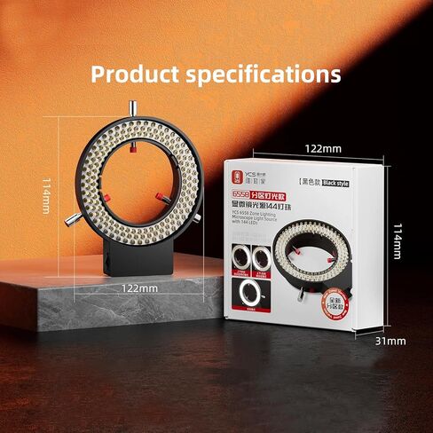 DIYPHONE قابل للتعديل 144 LED ضوء حلقة مضيئة لمجهر ستيريو، مجهر LED ضوء حلقة، مصدر مصباح التركيز، أضواء مخصصة، أداة إضاءة المجاهر الصناعية، أسود in Saudi Arabia