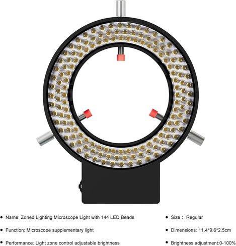 DIYPHONE قابل للتعديل 144 LED ضوء حلقة مضيئة لمجهر ستيريو، مجهر LED ضوء حلقة، مصدر مصباح التركيز، أضواء مخصصة، أداة إضاءة المجاهر الصناعية، أسود in Saudi Arabia