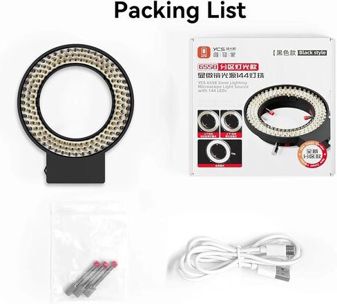 DIYPHONE قابل للتعديل 144 LED ضوء حلقة مضيئة لمجهر ستيريو، مجهر LED ضوء حلقة، مصدر مصباح التركيز، أضواء مخصصة، أداة إضاءة المجاهر الصناعية، أسود in Saudi Arabia