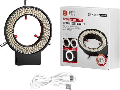 DIYPHONE قابل للتعديل 144 LED ضوء حلقة مضيئة لمجهر ستيريو، مجهر LED ضوء حلقة، مصدر مصباح التركيز، أضواء مخصصة، أداة إضاءة المجاهر الصناعية، أسود in Saudi Arabia