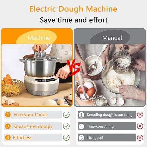 Electric Dough Maker Machine with Fermentation Function, 7L Large Capacity Household Dough Mixer, 304 Stainless Steel, Microcomputer Timing, Front Touch Panel, Gray,7L in Saudi Arabia