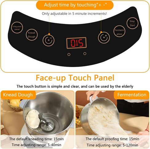 Electric Dough Maker Machine with Fermentation Function, 7L Large Capacity Household Dough Mixer, 304 Stainless Steel, Microcomputer Timing, Front Touch Panel, Gray,7L in Saudi Arabia