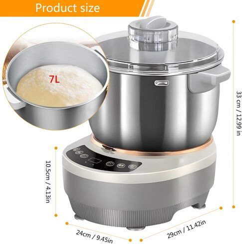 Electric Dough Maker Machine with Fermentation Function, 7L Large Capacity Household Dough Mixer, 304 Stainless Steel, Microcomputer Timing, Front Touch Panel, Gray,7L in Saudi Arabia