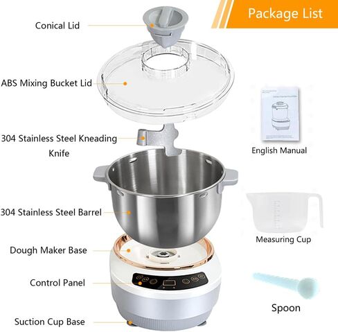 Electric Dough Maker Machine with Fermentation Function, 7L Large Capacity Household Dough Mixer, 304 Stainless Steel, Microcomputer Timing, Front Touch Panel, Gray,7L in Saudi Arabia