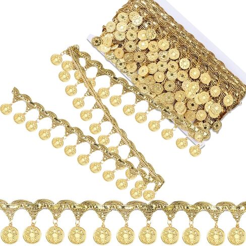 10 Yards Gold Bell Shape Sequin Tassel Trim, 1.57 Inch Width Sequins Lace Tassel Fringe Trim, Sequins Lace Ribbon Fringe for Dance Dress Belt Costume Handbags Decorations DIY Crafts Party Accessories in Saudi Arabia