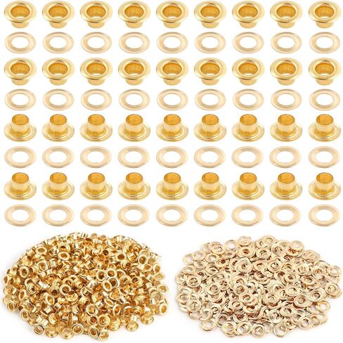 PECMER 300 PCS Gold Eyelets and Grommets- 1/8 Inch Copper Eyelets Grommets with Washers for Belt Bag Tag Scrapbook-3mm Eyelets for Paper Crafts and Fabric Shoes in Saudi Arabia