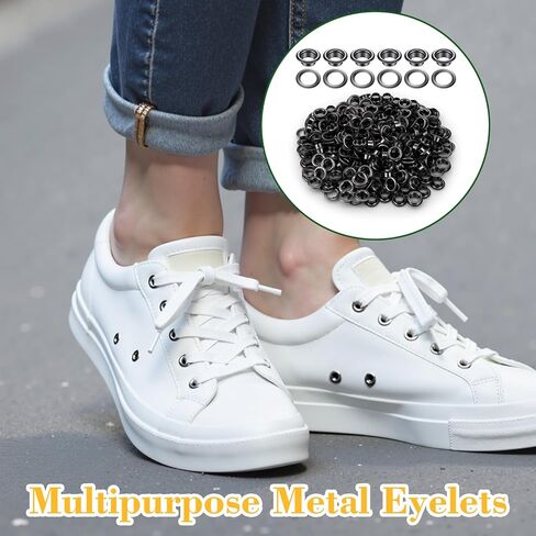 مجموعة HJZHII 200 ثقوب معدنية سوداء، ثقوب حلقات معدنية مقاس 1/4 بوصة مع حلقات غسالات ومجموعة حلقات ثقب داخلي دائري لأحذية القماش القماشية والملابس المصنوعة من الخرز والستائر والخيام الجلدية in Kuwait