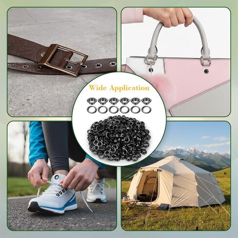 مجموعة HJZHII 200 ثقوب معدنية سوداء، ثقوب حلقات معدنية مقاس 1/4 بوصة مع حلقات غسالات ومجموعة حلقات ثقب داخلي دائري لأحذية القماش القماشية والملابس المصنوعة من الخرز والستائر والخيام الجلدية in Kuwait