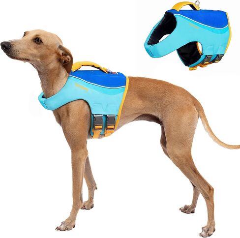 Tuff Pupper Dog Life Jacket | High Buoyancy Dog Swim Vest with Rescue Handle | Adjustable Secure Fit | Reflective Safety Trim | Pet Flotation Jacket for Swimming Boating Kayaking (Blue/Yellow, L) in Saudi Arabia