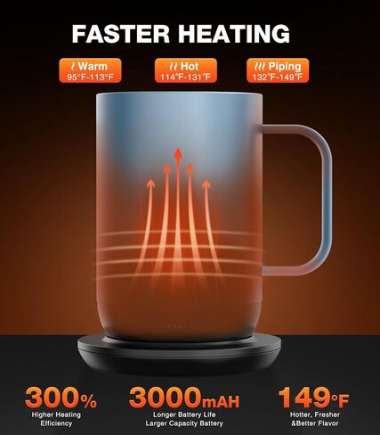 Kepwam Self-Heating Coffee Mug T1-16oz, Fast Heating Rechargeable Heated Coffee Mug, Smart Mug with App & Button Control, Ideal Gift for Coffee Lovers & Hot Drink Enthusiasts in Saudi Arabia