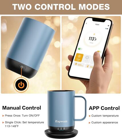 Kepwam Self-Heating Coffee Mug T1-16oz, Fast Heating Rechargeable Heated Coffee Mug, Smart Mug with App & Button Control, Ideal Gift for Coffee Lovers & Hot Drink Enthusiasts in Saudi Arabia