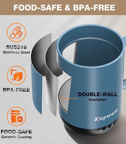 Kepwam Self-Heating Coffee Mug T1-16oz, Fast Heating Rechargeable Heated Coffee Mug, Smart Mug with App & Button Control, Ideal Gift for Coffee Lovers & Hot Drink Enthusiasts in Saudi Arabia