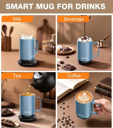 Kepwam Self-Heating Coffee Mug T1-16oz, Fast Heating Rechargeable Heated Coffee Mug, Smart Mug with App & Button Control, Ideal Gift for Coffee Lovers & Hot Drink Enthusiasts in Saudi Arabia