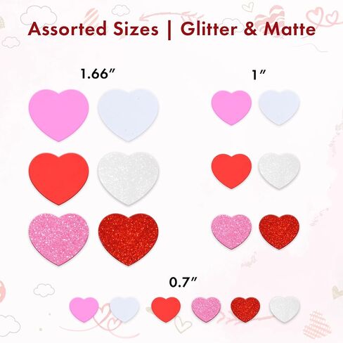 Gift Boutique Valentine Foam Heart Stickers 360 Pack Self Adhesive Red Pink White Glitter Shapes for DIY Crafts Cards Scrapbooking Decorations in Kuwait