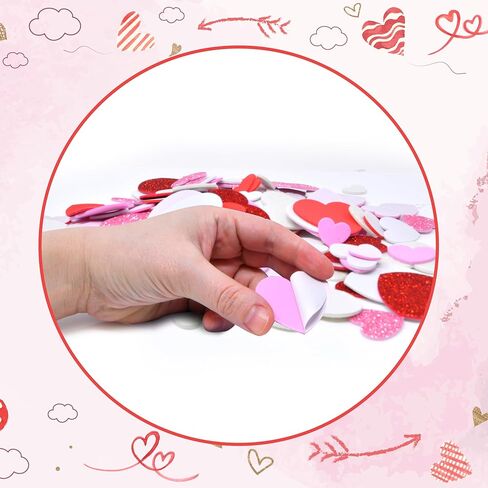Gift Boutique Valentine Foam Heart Stickers 360 Pack Self Adhesive Red Pink White Glitter Shapes for DIY Crafts Cards Scrapbooking Decorations in Kuwait