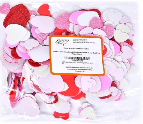 Gift Boutique Valentine Foam Heart Stickers 360 Pack Self Adhesive Red Pink White Glitter Shapes for DIY Crafts Cards Scrapbooking Decorations in Kuwait