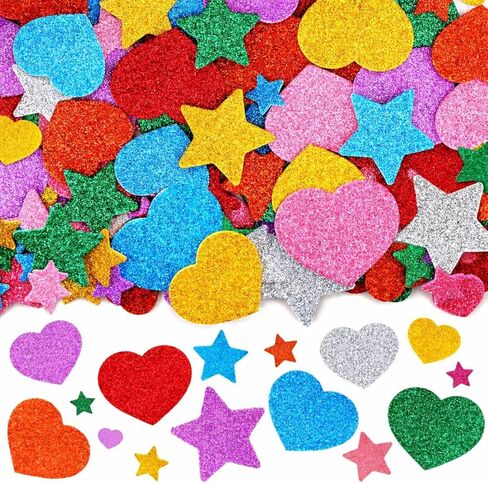 Anwyll 360Pcs Heart Stickers - Colorful Glitter Foam Hearts Shape Stickers for Reward Self Adhesive Happy Valentines Day Heart Sticker Decoration for Art Crafts Galentine's Mother's Day Birthday Party in Saudi Arabia