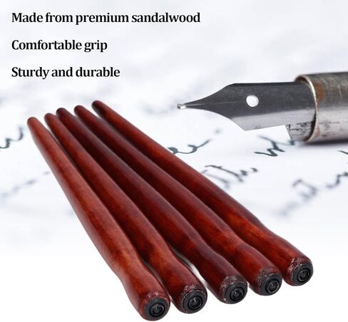 5PCS Dip Pen Nib Holder, 150mm/5.91in Sandalwood Mahogany Color Calligraphy Nibs Holder for Writing and Drawing in Saudi Arabia
