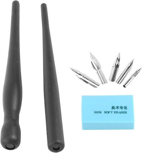 Stainless Steel Pen Set with 2 Holders, 5 Nibs, and Soft Rubber Eraser for Manga Drawing in Saudi Arabia