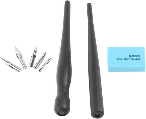 Stainless Steel Pen Set with 2 Holders, 5 Nibs, and Soft Rubber Eraser for Manga Drawing in Saudi Arabia