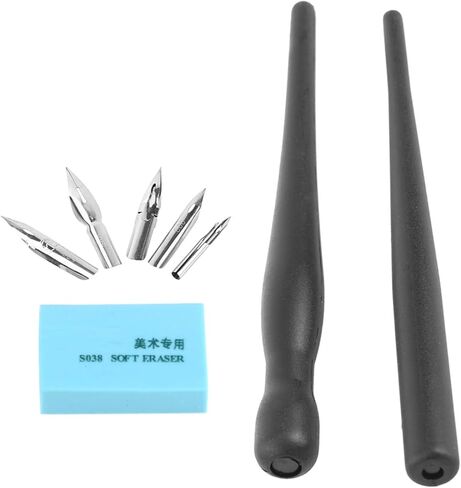 Stainless Steel Pen Set with 2 Holders, 5 Nibs, and Soft Rubber Eraser for Manga Drawing in Saudi Arabia