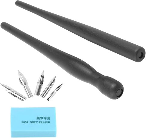 Stainless Steel Pen Set with 2 Holders, 5 Nibs, and Soft Rubber Eraser for Manga Drawing in Saudi Arabia