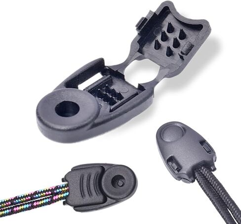 CooBigo 20 Pack Zipper Pull Cord Ends Zipcords Stopper Paracord Parachute Clips Running Shoe lace Elastic Shock Bungee Rope Drawstrings Ends Lock DIY Replacement Plastic Black in Saudi Arabia