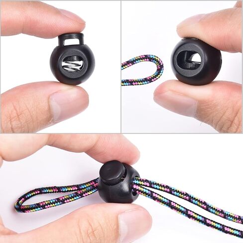 CooBigo 50Pack Single Hole Round Plastic Cord Locks, Spring Toggle Stopper for Drawstring Paracord Elastic Shoeslace Lock Glove Hats Sweatpant Hoodie Backpack String Clip Fastener Replacement in Saudi Arabia