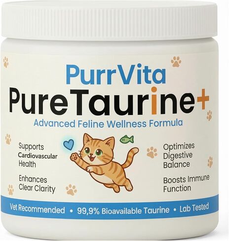 Taurine Supplement for Cats,PurrVita Taurine- 99.9% Pure Taurine Supports Vitality & Coat Health, Easy to Mix in Food, with Dosing Spoon, 200g in Saudi Arabia