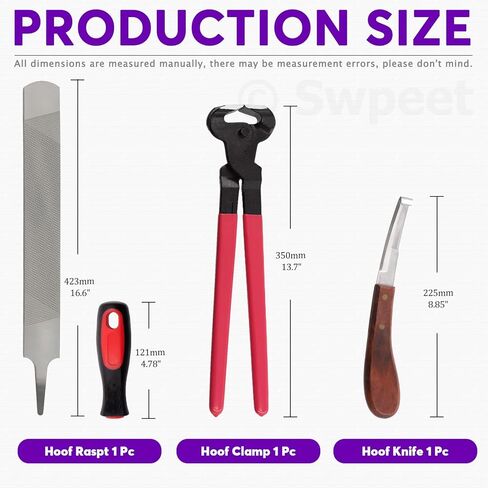 Swpeet 8Pcs Professional Farrier Tools Value Kit with Roll Pack, Horses Hoof Trimmers Shears Tools, Hoof Cutter, Farrier Rasp File and Rubber Handle, Hoof Nipper, Horseshoe Brush, Hoof Knife in Saudi Arabia