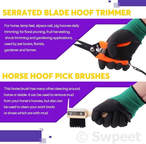 Swpeet 8Pcs Professional Farrier Tools Value Kit with Roll Pack, Horses Hoof Trimmers Shears Tools, Hoof Cutter, Farrier Rasp File and Rubber Handle, Hoof Nipper, Horseshoe Brush, Hoof Knife in Saudi Arabia