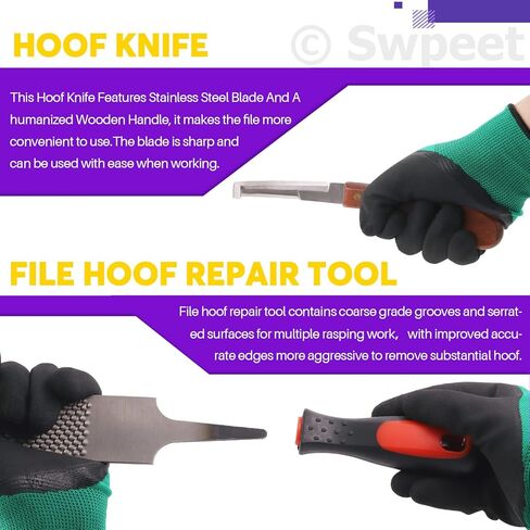 Swpeet 8Pcs Professional Farrier Tools Value Kit with Roll Pack, Horses Hoof Trimmers Shears Tools, Hoof Cutter, Farrier Rasp File and Rubber Handle, Hoof Nipper, Horseshoe Brush, Hoof Knife in Saudi Arabia