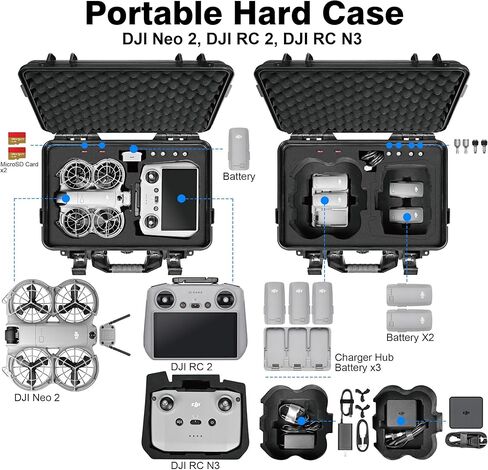 Lekufee Waterproof Hard Carrying Case for DJI Neo 2, Fly More Combo, DJI RC 2/RC N3, Battery(5 pcs), Charging Hub, and other Accessories(Case Only) in Saudi Arabia