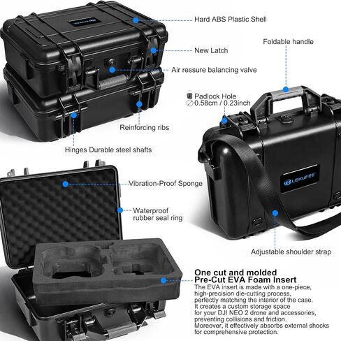 Lekufee Waterproof Hard Carrying Case for DJI Neo 2, Fly More Combo, DJI RC 2/RC N3, Battery(5 pcs), Charging Hub, and other Accessories(Case Only) in Saudi Arabia