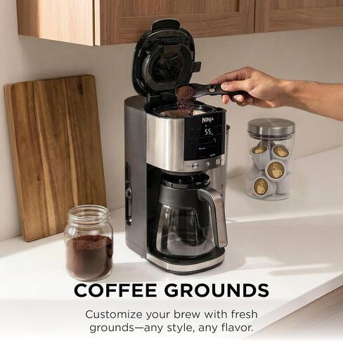 Ninja DualBrew Coffee Maker | Brew Coffee Grounds & Pods | Brew Classic, Rich, Over Ice, & Cold Brew | Brew Single-Serve Cup to Full 12-Cup Carafe | Stainless Steel | GP161 in Saudi Arabia