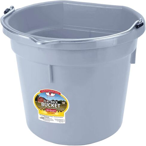 Little Giant® Flat Back Plastic Animal Feed Bucket with Metal Handle | Horse Feed & Water Bucket | 20 Quarts | Cool Gray in Kuwait