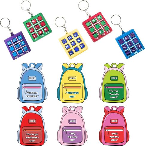 4E's Novelty 24 Pack Classroom Valentine Cards with Tic Tac Toe Keychains Games, Bulk Valentines Day Cards & Gifts for Kids School Valentines Classroom Exchange, Valentines Party Favors in Saudi Arabia