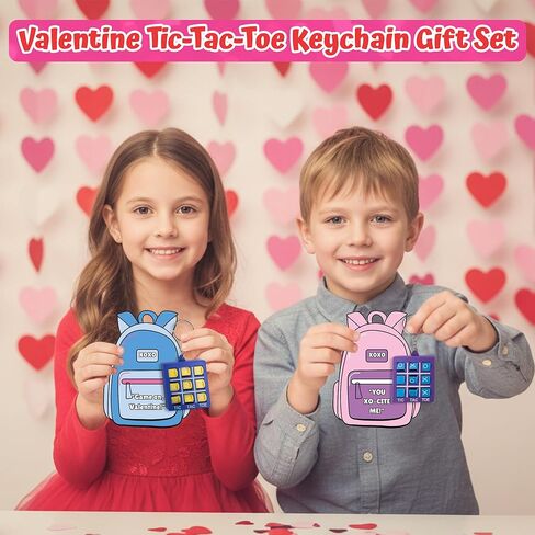 4E's Novelty 24 Pack Classroom Valentine Cards with Tic Tac Toe Keychains Games, Bulk Valentines Day Cards & Gifts for Kids School Valentines Classroom Exchange, Valentines Party Favors in Saudi Arabia