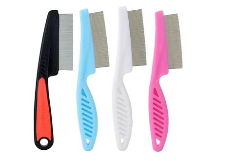 4-Pack Flea Comb for Dogs & Cats - Fine Tooth Stainless Steel Grooming Comb with Anti-Slip Rubber Handle, Removes Fleas, Tangles & Tear Stains (Black, Blue, White & Pink) in Saudi Arabia