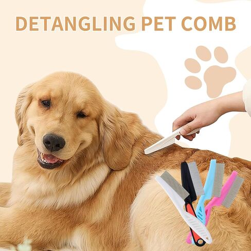 4-Pack Flea Comb for Dogs & Cats - Fine Tooth Stainless Steel Grooming Comb with Anti-Slip Rubber Handle, Removes Fleas, Tangles & Tear Stains (Black, Blue, White & Pink) in Saudi Arabia